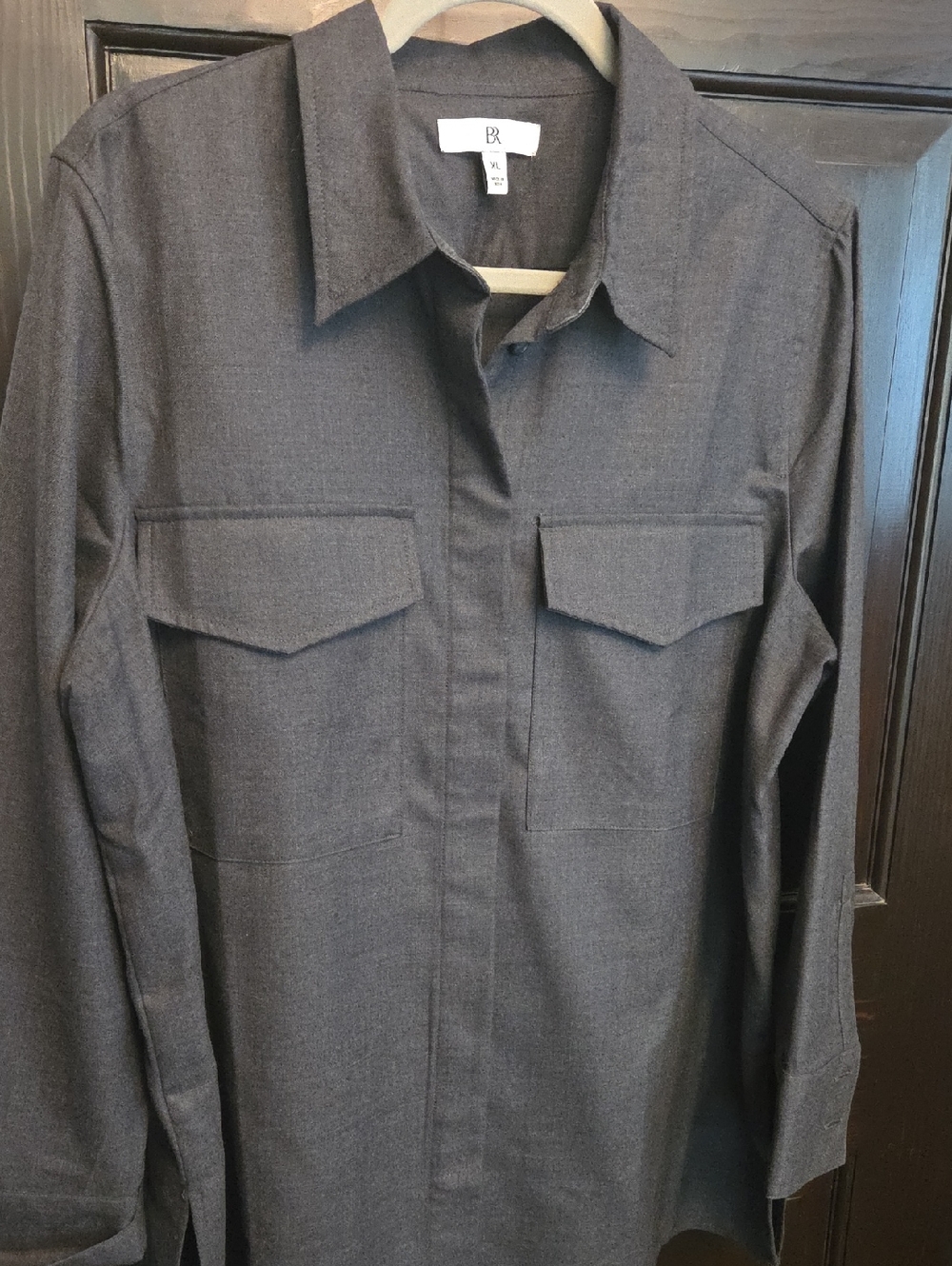 100% Wool Banana Republic Dark Gray Women Button-Down Utility Shirt